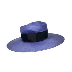 VTG Liz Claiborne Womens Pewter Blue Boater Lightweight Straw Sun Hat - Bow